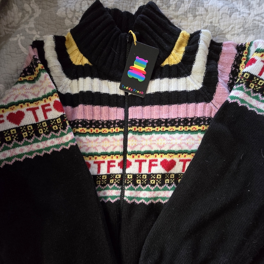 New, never worn, Teddy Fresh knit sweater, women's 3XL, with tags, zip